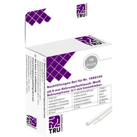 GAINE THERMORÉTRACTABLE AVEC COLLE TRU COMPONENTS T1807CA007G 8435076 BLANC 9.50 MM TAUX DE RETREINT:2:1 10 PC(S)