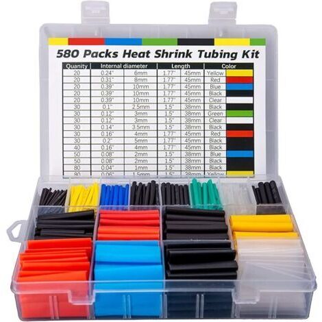 Gaine Thermorétractable Câble Électrique - 580 Pièces Gaines Thermoretractables Ratio 2:1, Kit de Tube de Câble D'isolation Électrique (6 Couleurs, 11 Tailles)