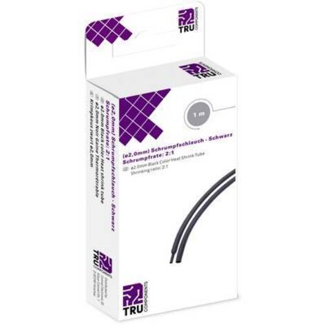 GAINE THERMORÉTRACTABLE SANS COLLE TRU COMPONENTS T1904CA027 8435120 NOIR 2 MM TAUX DE RETREINT:2:1 1 M