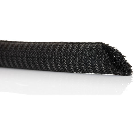 Gaine Tressée 10mm RS PRO, Noir en PET, 3m ( Prix pour sachet de 3 Mètres )