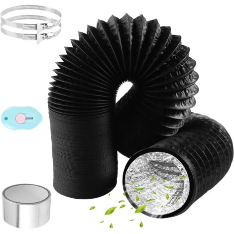 Gaine Ventilation Aluminium 125mm - 6m - Tuyau Flexible - Avec Colliers Acier - Pour Climatisation Et Extracteur