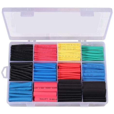 Gaines thermorétractables, 560 pièces, rapport 2:1, kit de gaines thermorétractables pour fils électriques avec boîte (5 couleurs/12 tailles)