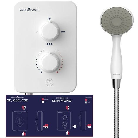 Gainsborough SE 8.5kw Electric Shower White Chrome Slim Mono Replacement Shower