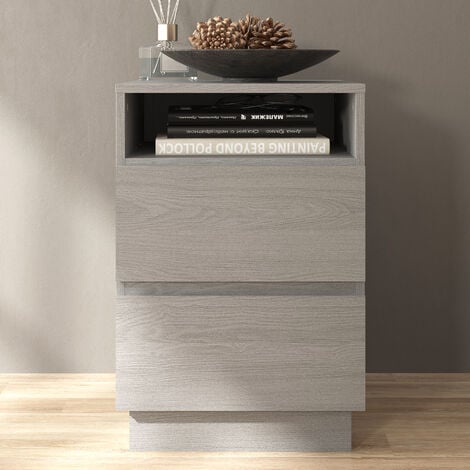 GALANO Anderson 2 Drawer Side Table - Cool Grey Oak