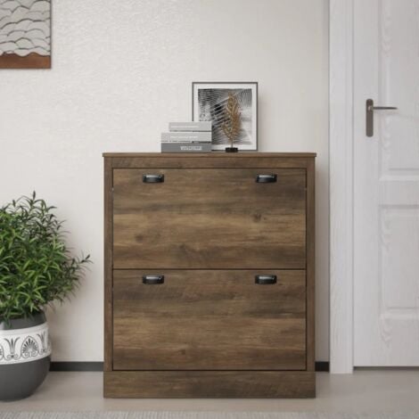 GALANO Bristol 2 door shoe cabinet -79 cm L X 23.1cm W X 90.5cm H , Shoe organizer storage for hallway ,Entryway - Knotty oak