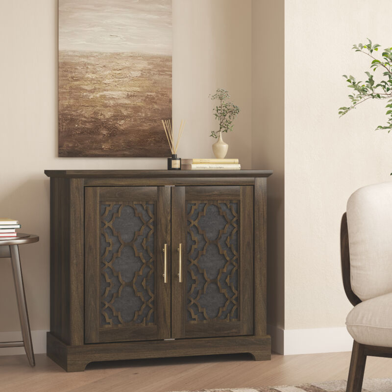 Buffet 2 portes Galano Enfield, 82.2cm w x 39.8cm d x 74.4cm h – pour salon, entrée, couloir, cuisine – Couleur noyer royal