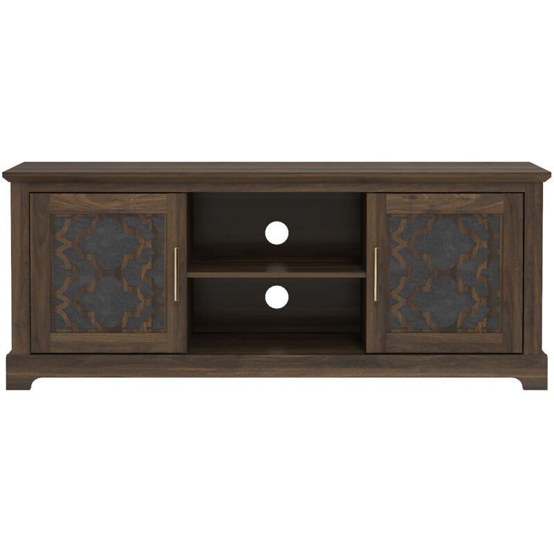 Large Meuble tv avec 2 Portes Galano Enfield, 150cm w x 40.05cm d x 60.4cm h - Centre de Divertissement pour tv jusqu'à 65' - Couleur noyer royal