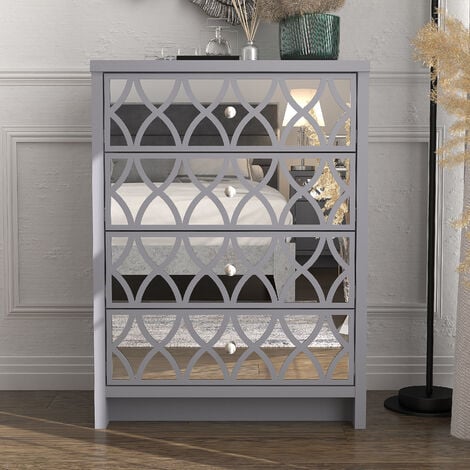 GALANO Iris 4 Drawer Chest with Full Mirror - Cool Grey