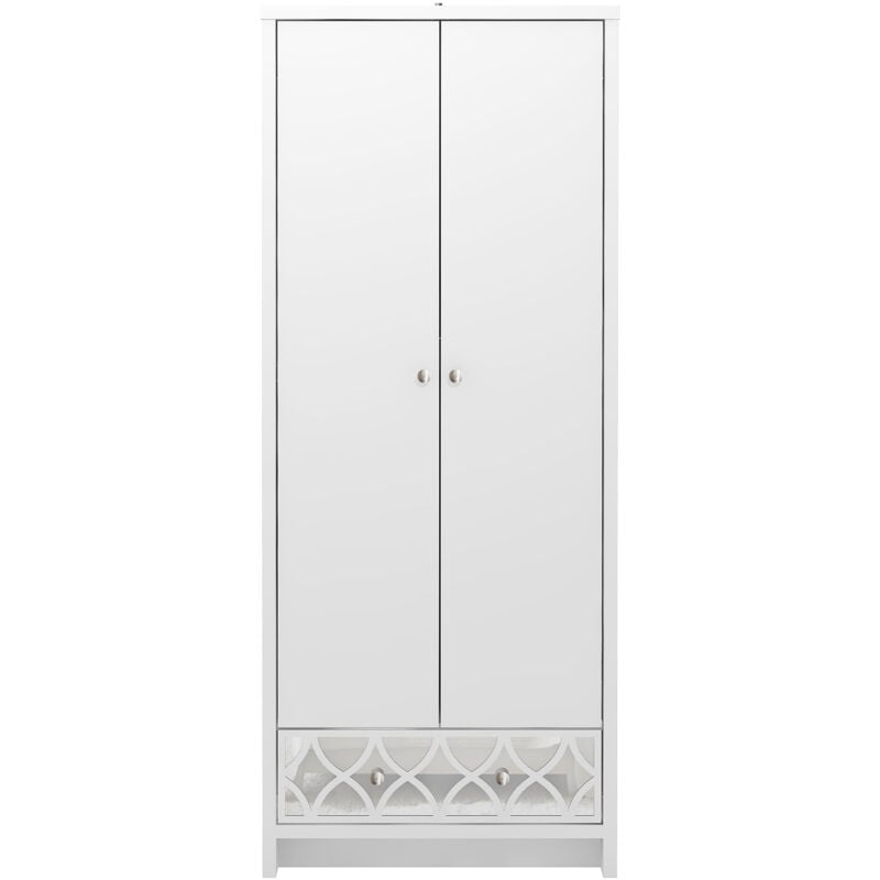 Armoire 2 portes 1 tiroir Galano Iris – Meuble de chambre à coucher avec rail de suspension et tiroir, organiseur de rangement pour armoire – Couleur