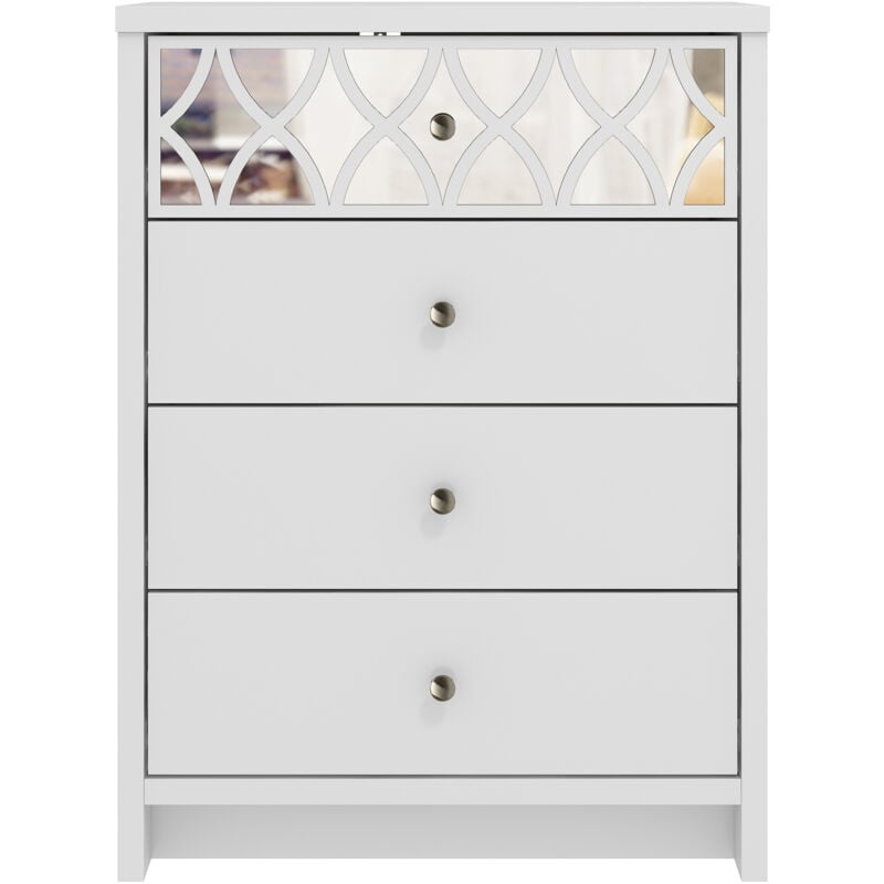 Commode 4 Tiroirs Galano Iris - Armoire Moderne avec 1 Tiroirs Miroir – Organisateurs et Rangement pour Chambre – Console pour Entrée – Couloir ou