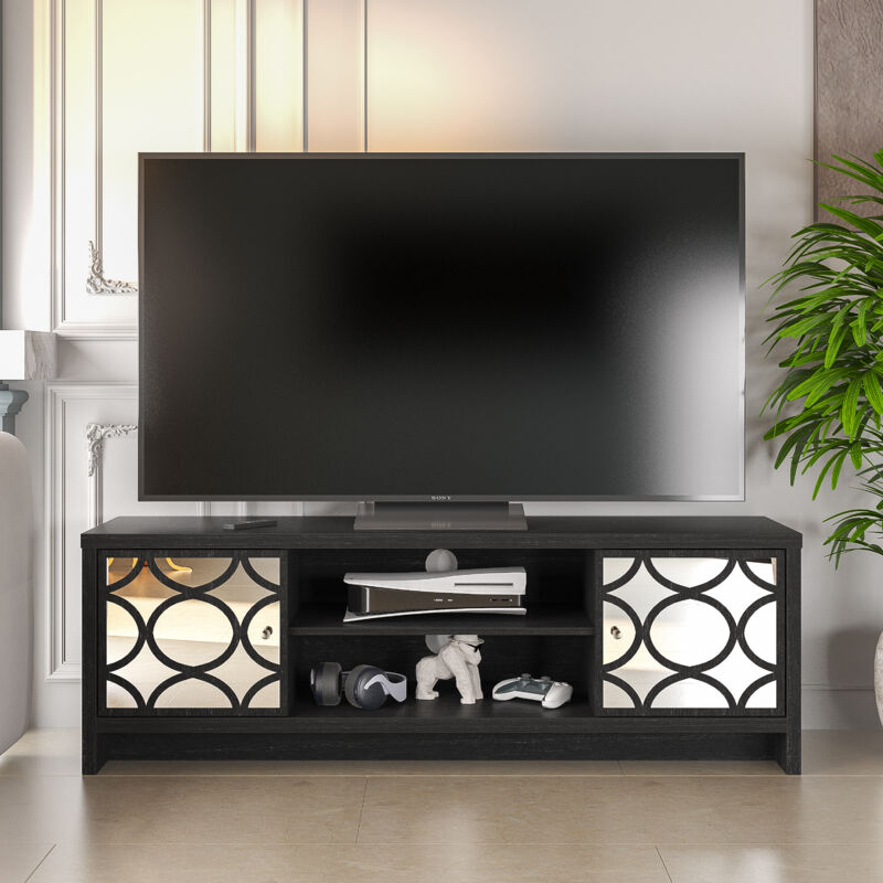 Galano - Meuble tv 2 portes Iris ,140cm w x 39.8cm d x 46.8cm h - centre de divertissement pour téléviseur jusqu'à 60 pouces, meuble tv pour salon,