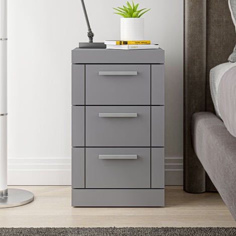 GALANO Kimberley 3 Drawer Bedside - Cool Grey