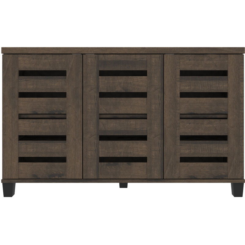 Meuble à chaussures 3 portes Galano Lismore, 115cm w x 33cm d x 71cm h, Style Moderne, Couleur Chêne Dusty Foncé