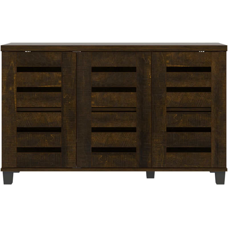Meuble à chaussures 3 portes Galano Lismore - 115cm w x 33cm d x 71cm h, Style Moderne, Couleur Noyer poussiéreux