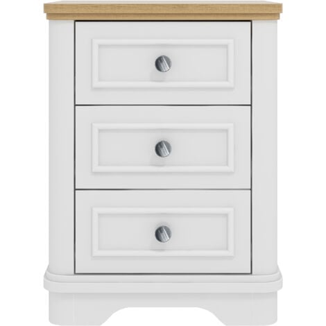 GALANO Nestor 3 Drawer Bedside Table - White + Oslo Oak