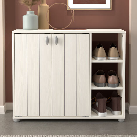 GALANO UK Hansel 2 door shoe cabinet - 79.6cm L x 35.3cm W x 64.6cm H, Shoe storage organizer, Clutter-free hallway - New white
