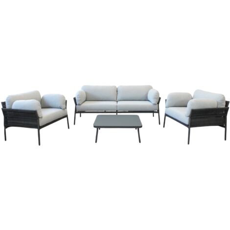 GALASSIA - salotto con struttura in alluminio bianco, rosso o antracite, rivestimento in corda in pvc