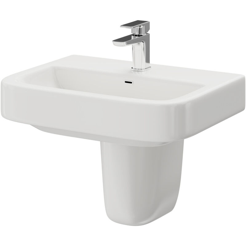 Galata 550mm Basin with 1 Tap Hole and Semi Pedestal - White - Wholesale Domestic