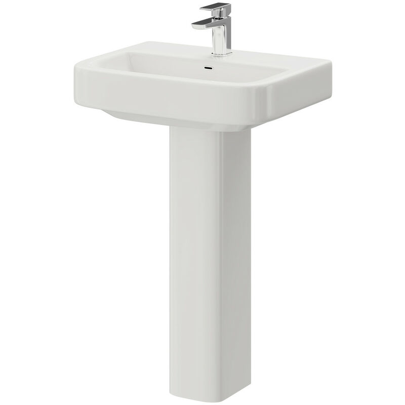 Galata 550mm Basin with 1 Tap Hole and Full Pedestal - White - Wholesale Domestic