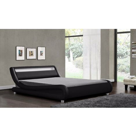 main image of "Galaxy LED Black Faux Leather Double Bed"