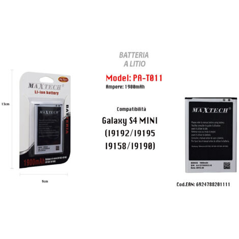 Galaxy S4 Mini Lithium Téléphone Portable Batterie De Remplacement 1900mah Maxtech Pa-t011