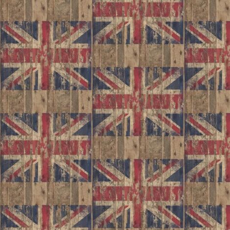 Galerie Distressed Brown Wood Union Jack Wallpaper Stylish Paste The Wall