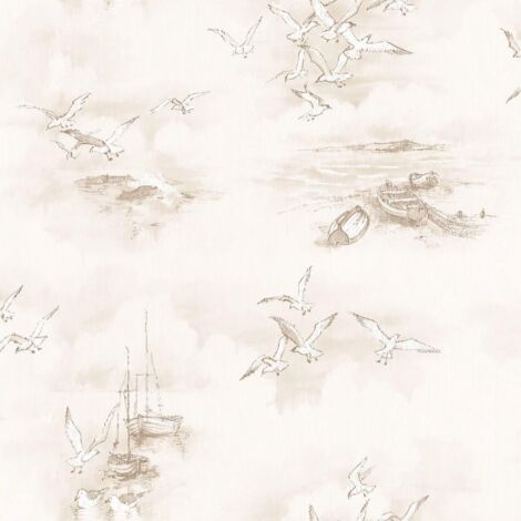 Galerie Global Fusion Seagulls Brown Wallpaper Cream Feature Wall Monochromatic