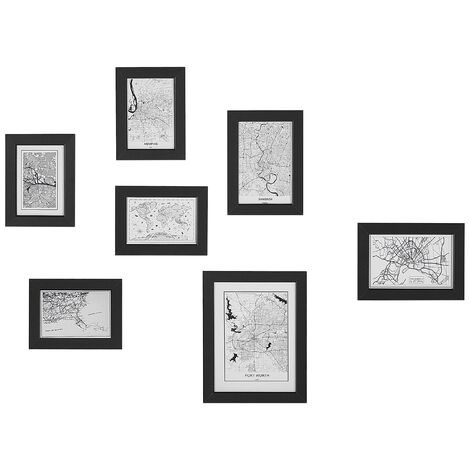 Galerie Murale de 7 Photos avec Crochets Différentes Tailles Rétro Noir Denkoro - Noir
