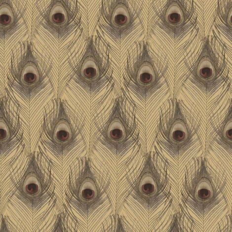 Galerie Organic Textures Peacock Feathers Gold Wallpaper Nature Feature Wall
