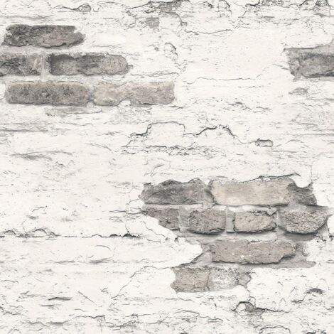Galerie Realistic Worn White Grey Brick Wallpaper Modern Paste The Wall