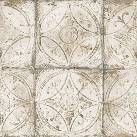 Galerie Rustic Traditional Floral Tile Wallpaper Cream Stylish Paste The Wall