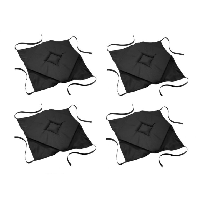 L3C - Lot de 4 galettes de chaise en tissu avec 4 rabats - Noir - 40 x 40 cm - Livraison gratuite
