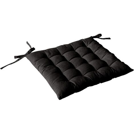Galette de Chaise Carrée - 1 Pièce - Coton - Matelassée - Salle à Manger - Noir 38x38cm