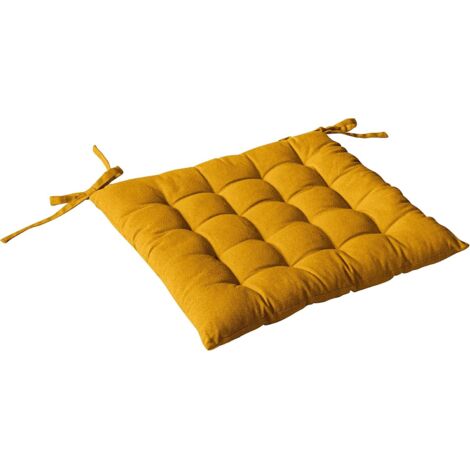 Galette de Chaise Carrée 38x38cm - 100% Coton - Jaune Moutarde - Garnissage Épais - 4 Nouettes - Collection Panama