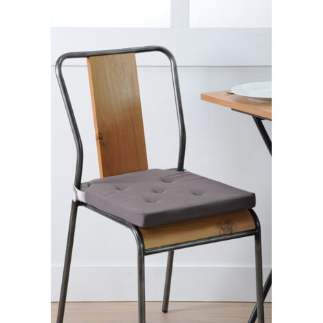 Galette de chaise carrée 38x38cm – Housse 100% coton gris souris – Matelassage 5 points – Ruban auto-agrippant pour fixation – Stof