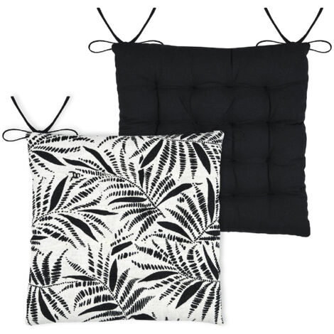 Galette de chaise carrée feuillage tropical en coton Ecru 38x38 cm