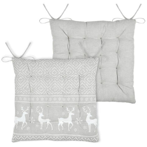 Galette de chaise cerf style montagne en coton Naturel 40x40 cm