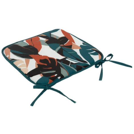 Galette de Chaise Imprimée "Feuilles" 38x38cm Bleu Canard