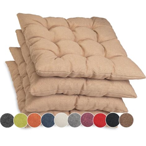 Galette de Chaise - Lot de 4 - Polyester - Avec Rubans - Intérieur Extérieur - Beige - 45x45 cm