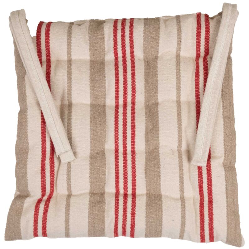 Galette de chaise matelassée à rayures en toile canevas Rouge 40x40 cm