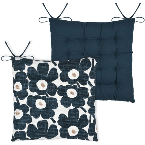 Galette de chaise motif fleuri Bleu Marine 38x38 cm