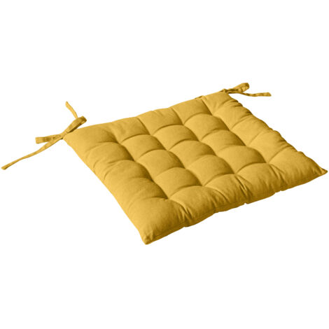 Galette de chaise piquée 16 points en coton et nouettes Jaune tournesol 38x38 cm