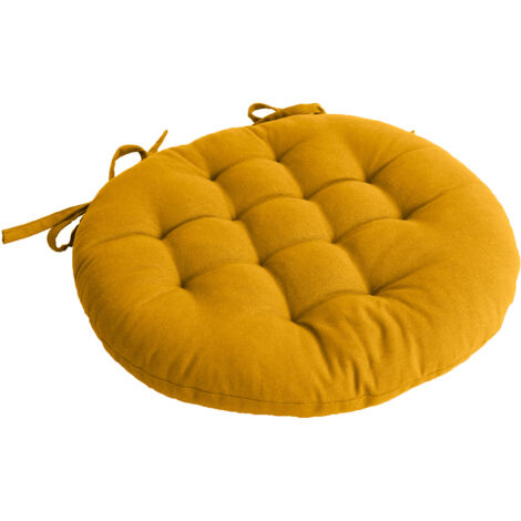 Galette de chaise piquée et ronde Jaune moutarde 38x38 cm