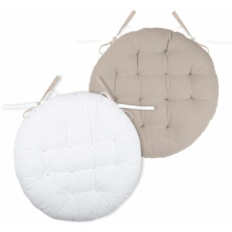 HOMEMAISON Galette de chaise ronde et bicolore Ecru Ø 38x38 cm