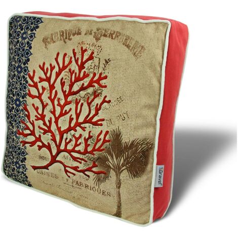 Galette de chaise vintage – corail rouge et palmier IZMIR