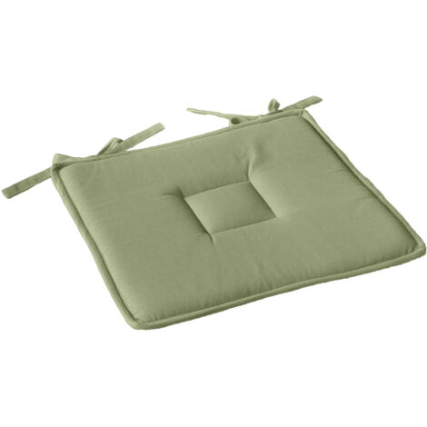 Galette plate unie avec passepoil et nouettes Vert Olive 40x40 cm