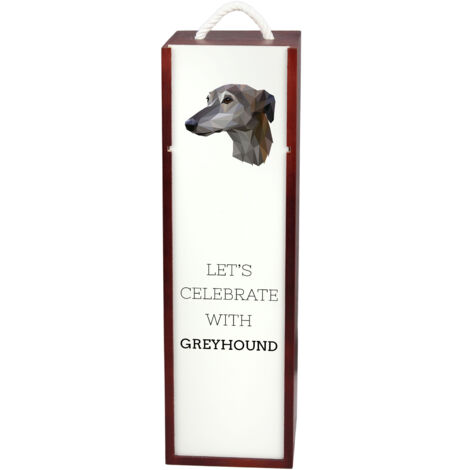 Galgo, galgo inglés: caja geométrica con foto e inscripción para vino de Art-Dog