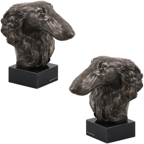 Galgo ruso Borzoi, Borzoi, Barzoi - estatuilla de perro, busto sobre base de piedra, escultura, trofeo para la exposición de perros de la marca Art-Dog