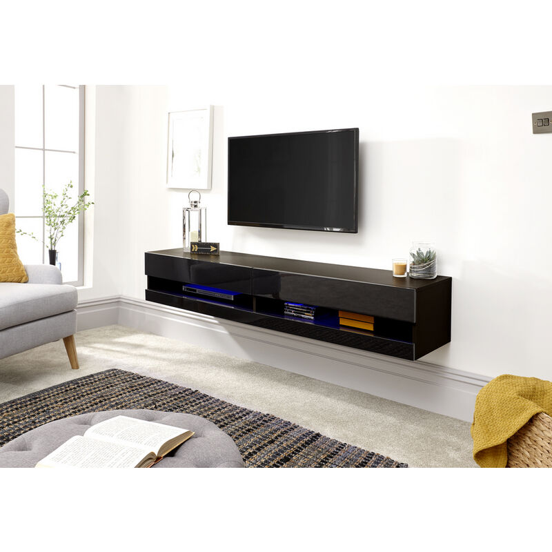 Galicia High Gloss 150cm TV Unit with LED Lights - Black