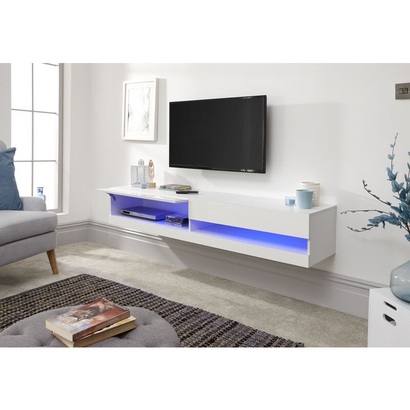 GFW - Galicia High Gloss 150cm TV Unit with LED Lights - White
